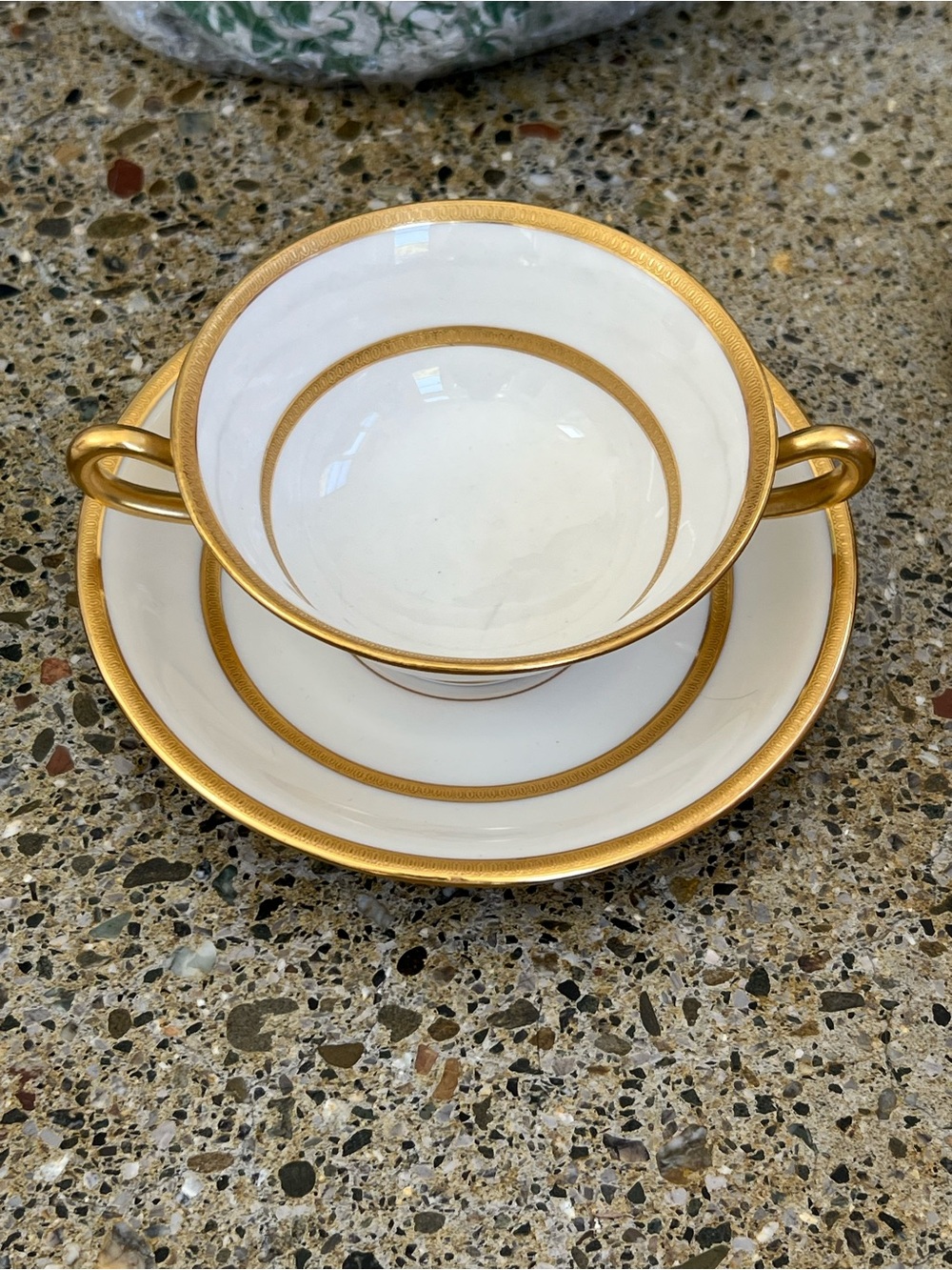 10 Lenox White and Gold Double-Handled Soup Cup with Saucer